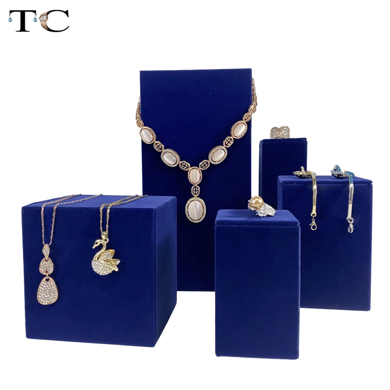 Высокое качество Синий бархат дисплей стенд ювелирные изделия Дисплей ожерелье