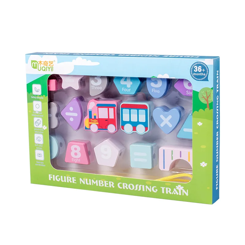 

Train Building Blocks Wooden Toys Stringing Threading Beads Game Educational Toy for Baby Kids Children