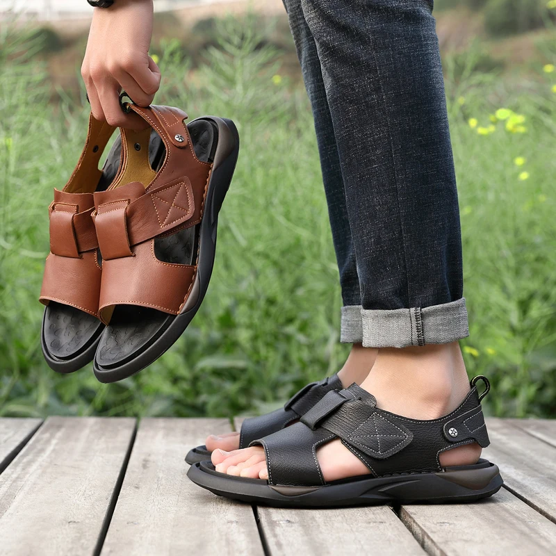 

Men's Summer Shoes Sandals New Breathable Casual Outdoor Slip On Beach sandals High Quality Genuine Leather Fashion Footwear