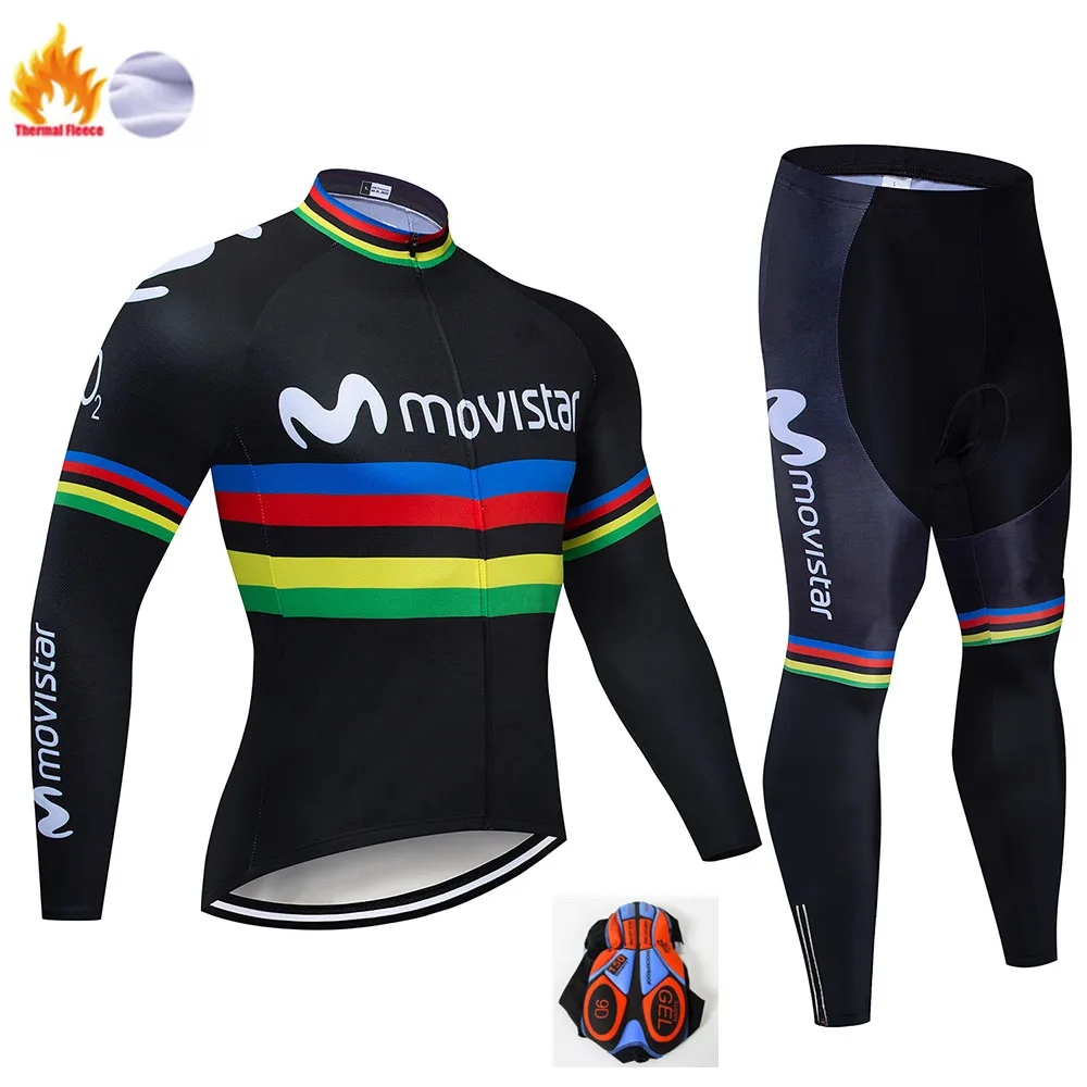 Winter Cycling Suit Movistar новая команда Бахрейна Зимняя Теплая Флисовая одежда из Джерси для горного велоспорта, комплект для велоспорта, комбинезон, теплая куртка, одежда для шоссейного велосипеда - Цвет: Winter Cycling Suit