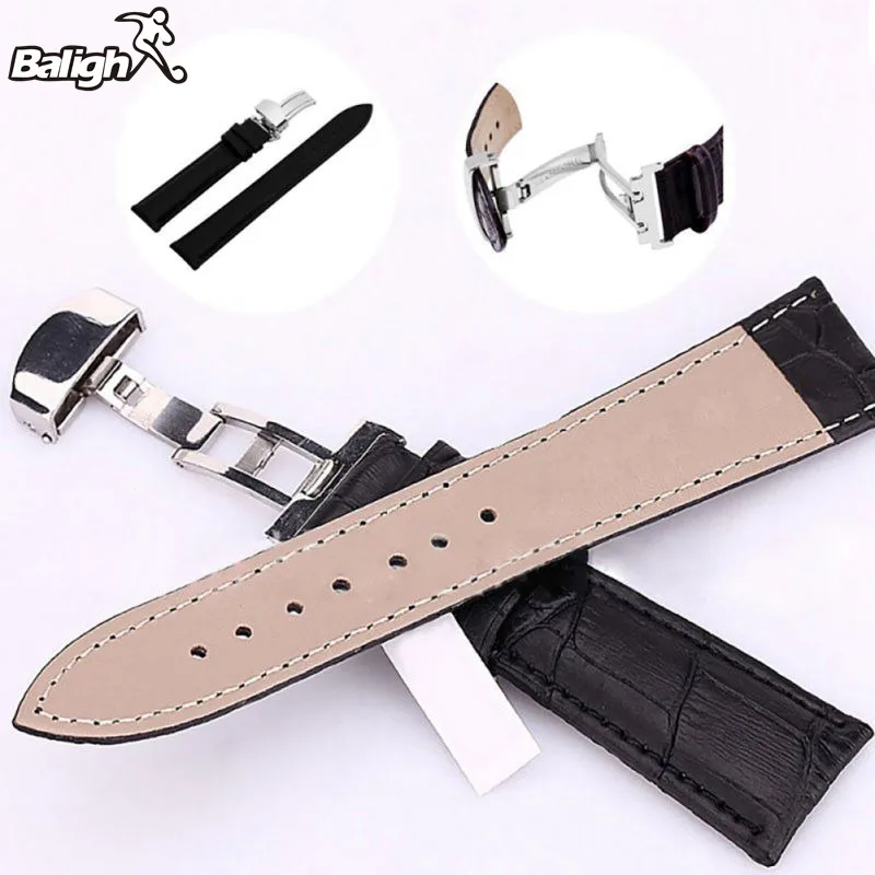 16 24 мм ремешок из натуральной кожи полированная застежка бабочка нержавеющей