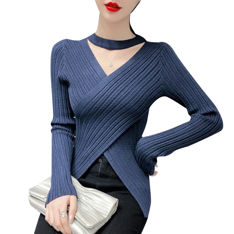 

Halter Sweater Spring New Slim V-neck Women's Underwear Bottoming Shirt Sweater Padded Top