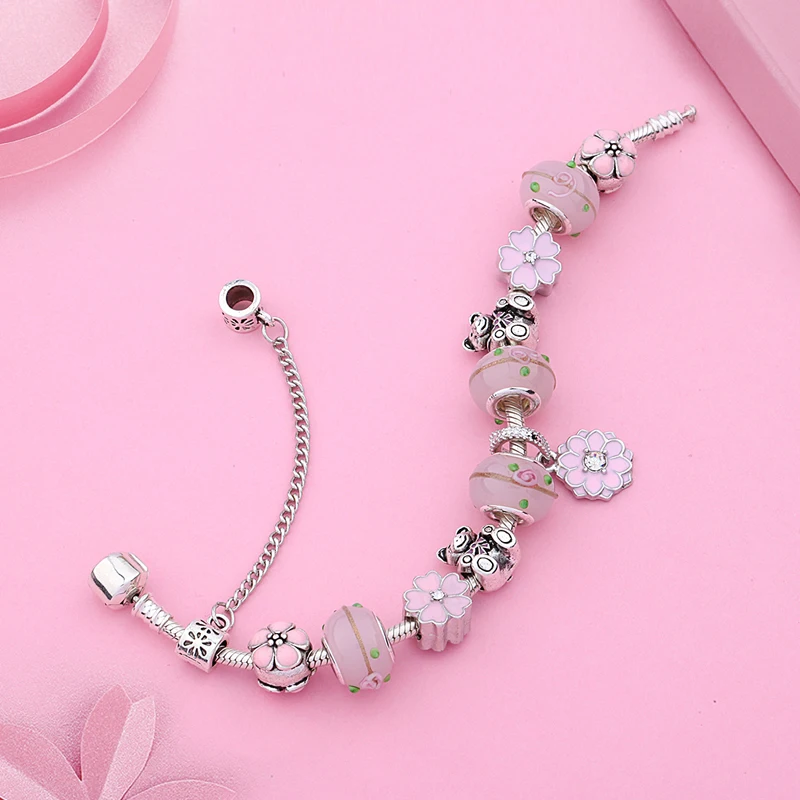 Anomookay Новый Романтический розовый эмалированный цветок Сделай Сам браслет из