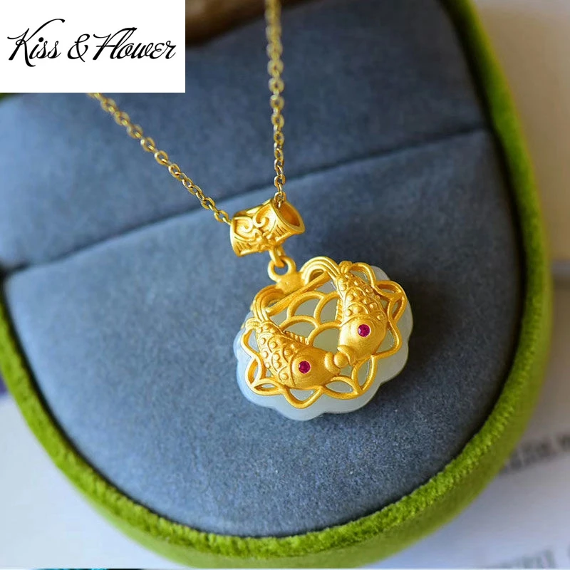

KISS&FLOWER NK306 Fine Jewelry Wholesale Fashion Woman Girl Bride Mother Birthday Wedding Gift Vintage Fish 24KT Gold Necklace
