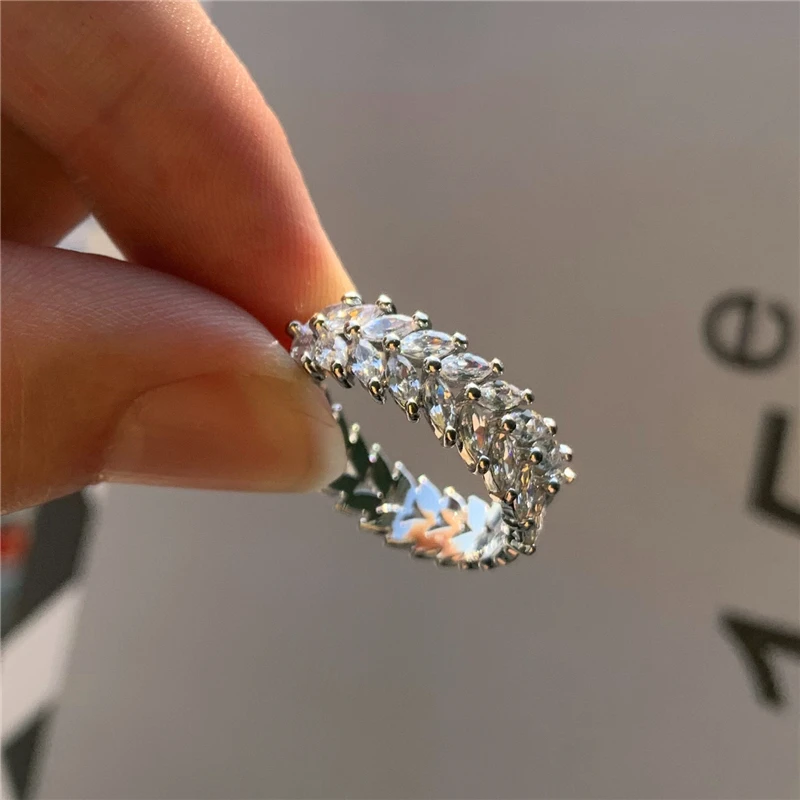 

Vintage Female White Leaf Crystal Ring Rose Gold Silver Color Engagement Ring Vintage Bride Zircon Wedding Rings For Women