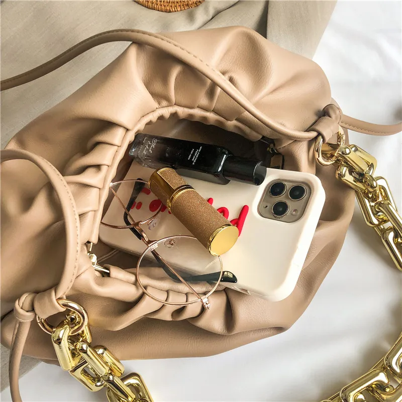 

Elegant Small Tote Bags For Women 2020 New Pu Leather Gold Chain Crossbody Shoulder Bag Lady Stylish Pleated Dumpling Clutch Bag