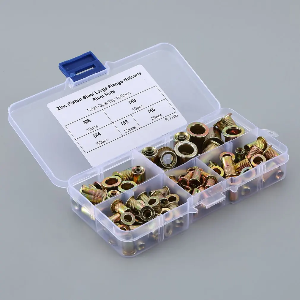 100 шт. оцинкованная сталь большой фланец заклёпки гайки вставка из нержавеющей