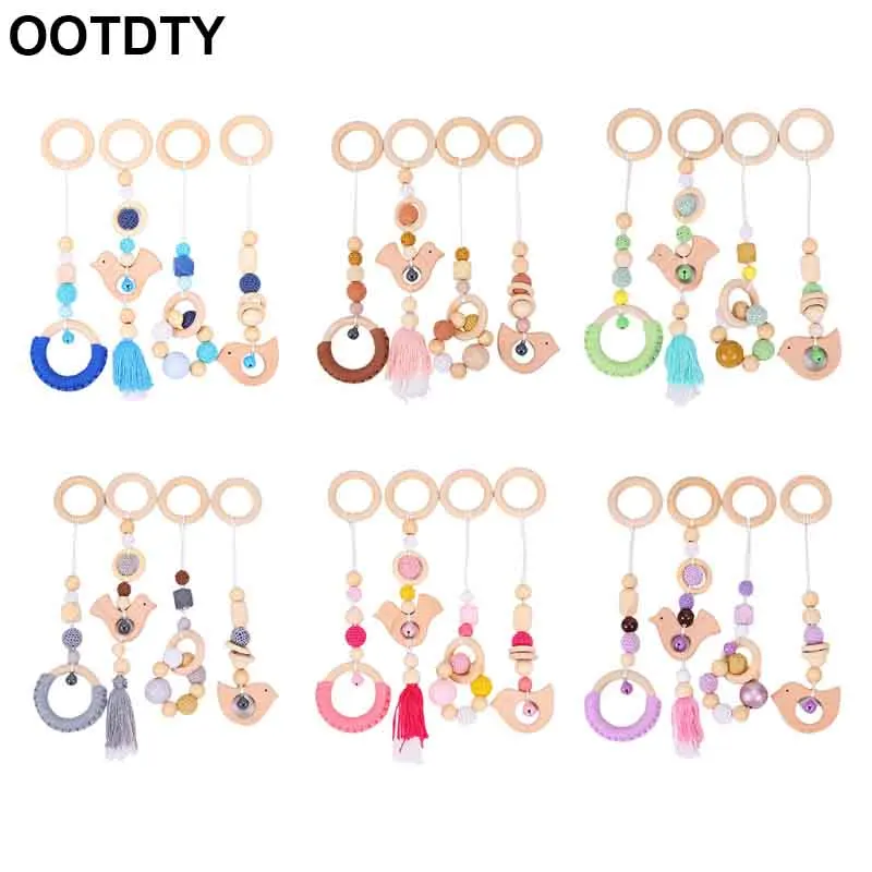 

4 шт./компл. Подвеска для детского тренажерного зала, подвеска для детской коляски, деревянное кольцо, Прорезыватель для зубов, детский молар...