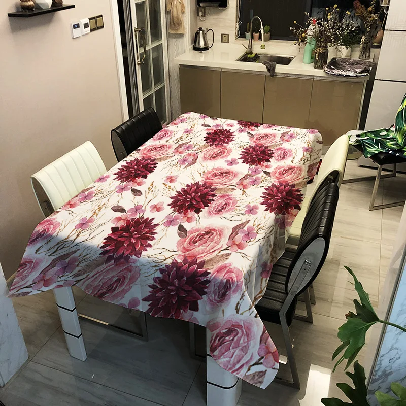 

European and American style printed household tablecloth flower series pattern washable decorative household waterproof tableclo