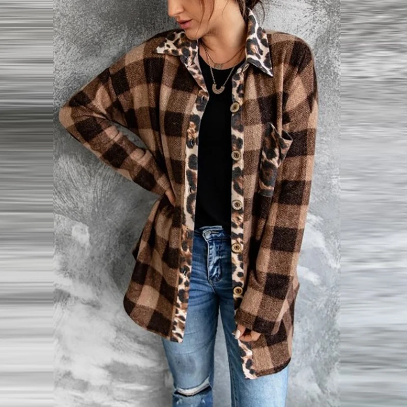 

Classic Plaid Patchwork Women Shirts Casual Turn Down Collar Button Lady Long Sleeve Blouse Vintage Femme Streetwear Tops Blusa
