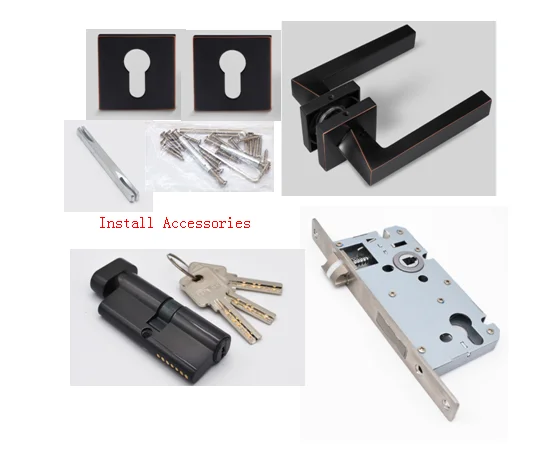 with lock body Цинковый сплав Черный покрытый дверной замок с ручками для межкомнатных дверей - Цвет: with lock body