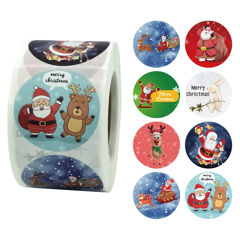 

500Pcs/Roll Merry Christmas Kraft Handmade Sticker Santa Label Sealing Stickers Wedding Decor Party Supplies