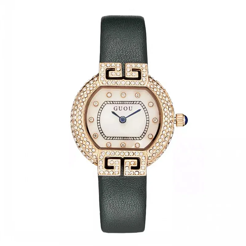 New Fashion Ladies Diamond Gold Watches Women Fashion leather Strap Analog Quartz Round Wrist Watch Waterproof Gift reloj mujer