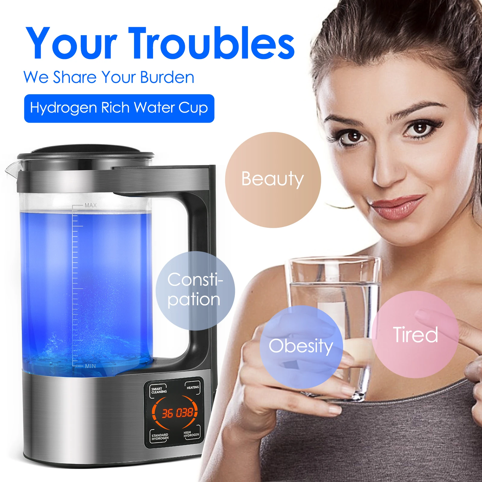 

100-240V 2L Electric Hydrogen Rich Water Kettle Water Ionizer Machine Water Filter Drink Hydrogen Water Generator