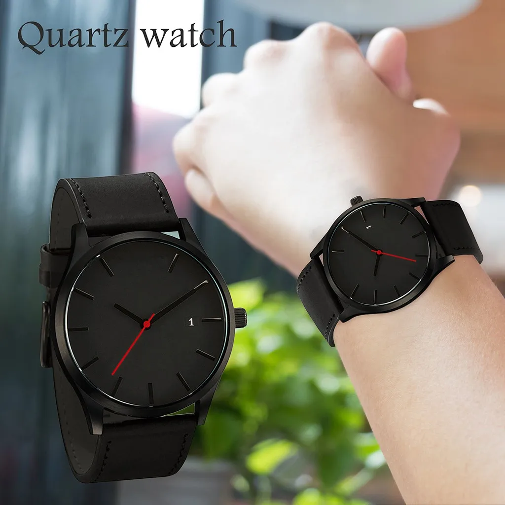 Новые модные мужские часы с кожаным ремешком Reloj Hombre аналоговые кварцевые