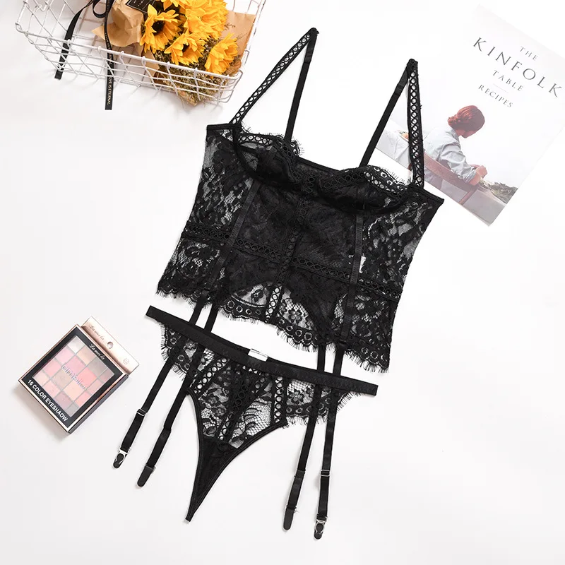 

New Underwear Bra Set Pants Embroidery Lace Transparent Bra and Panty Sexy Lingerie Set 3 Piece Set Sexy Erotic Lingerie Set