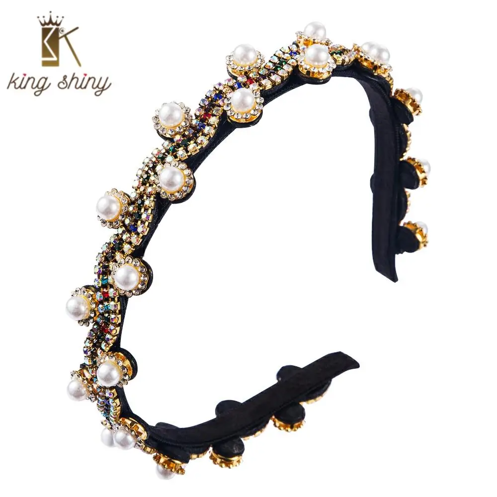 

Korean Irregular Multi Color Rhinestome Headband for Woman Luxury Full Crystal Pearl Hairband Woman Wedding Party Hair Accessory