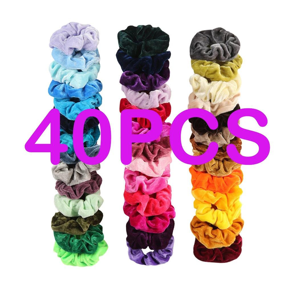 Однотонные Бархатные эластичные резинки для волос 40 шт./лот девочек аксессуары