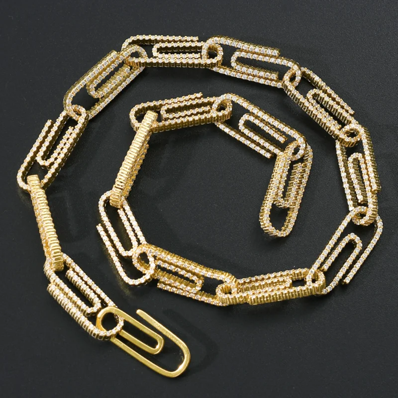 

Hip Hop Chain Zircon Necklace High Quality CZ Pins Link for Couple Jewelry