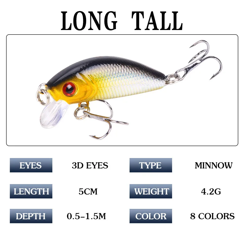 

PPGUN 1PCS Fishing Lure 50mm4.2g Topwater Hard Bait Wobbler Jig Bait Crankbait Carp Striped bass Pesca Fishing tackle SwimBait