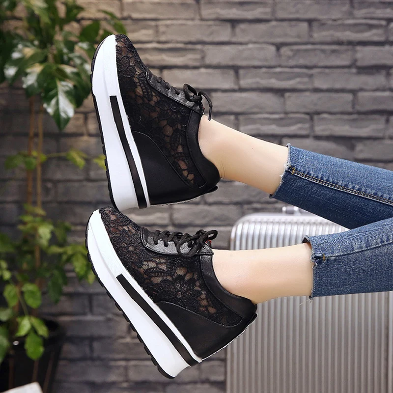 Женские туфли на танкетке 10 см повседневные сетчатые кроссовки плоской подошве