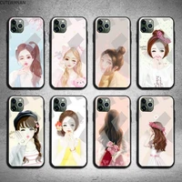 cute and beauty girl phone case tempered glass for iphone 13 12 11 pro mini xr xs max 8 x 7 6s 6 plus se 2020 cover