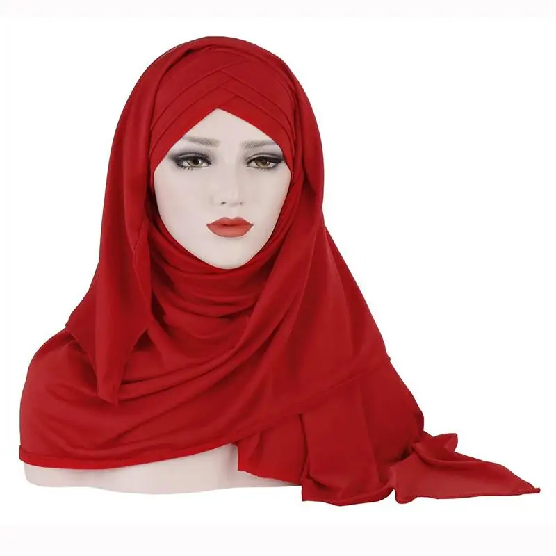 

Однотонный хлопковый шарф, хиджаб для мусульманских женщин, эластичный трикотажный головной платок, женский головной платок, шарф-тюрбан, Ж...