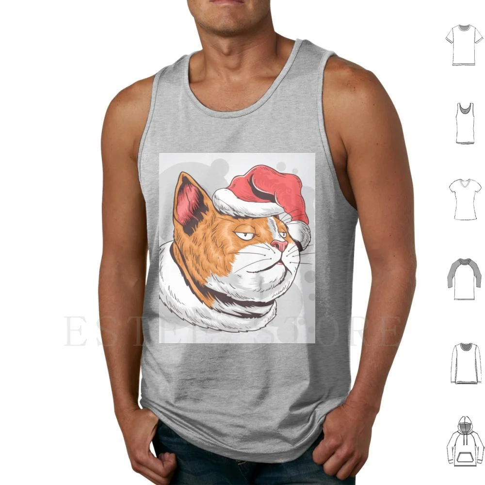 

Santa Cat Tank Tops Vest Sleeveless Gingerbread Santa Claus Christmas Merry Christmas Christmas Tree Christmas Baubles