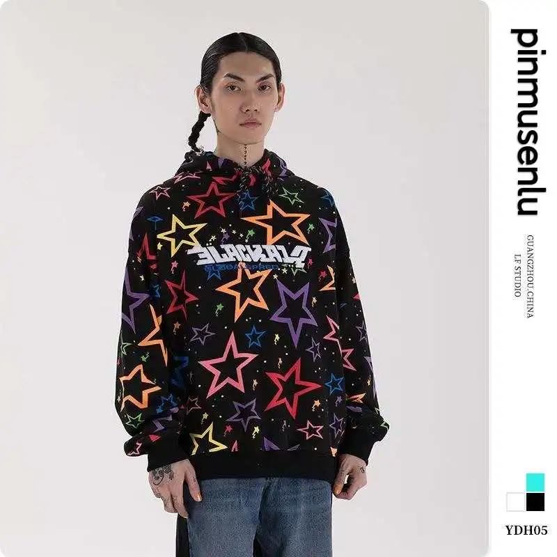 

2021 Autumn And Winter New Fashion Casual Men's Hoodies Star Embroidery Printing Cotton Loose Hooded Hoodies