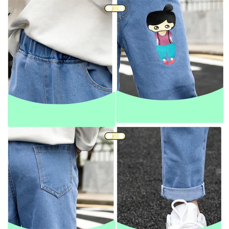 

Girls Jeans Pencil Pants Teens Girl Fashion Denim Trousers Children New Brand Cartoon Clothing 4 5 6 7 8 9 10 11 12 13 Years Old