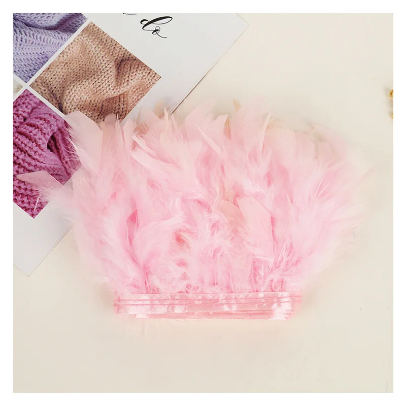 1 ярд окрашенная кожа розовый белый перо индейки отделка Бахромой 4 6 дюймов