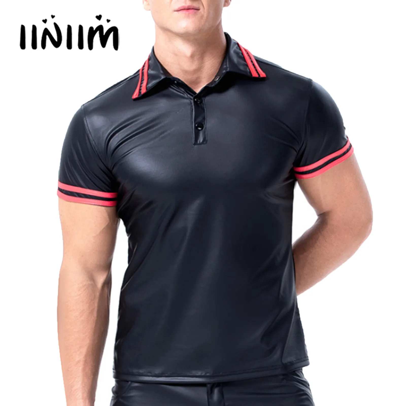 

Мужская приталенная футболка из искусственной кожи, с коротким рукавом