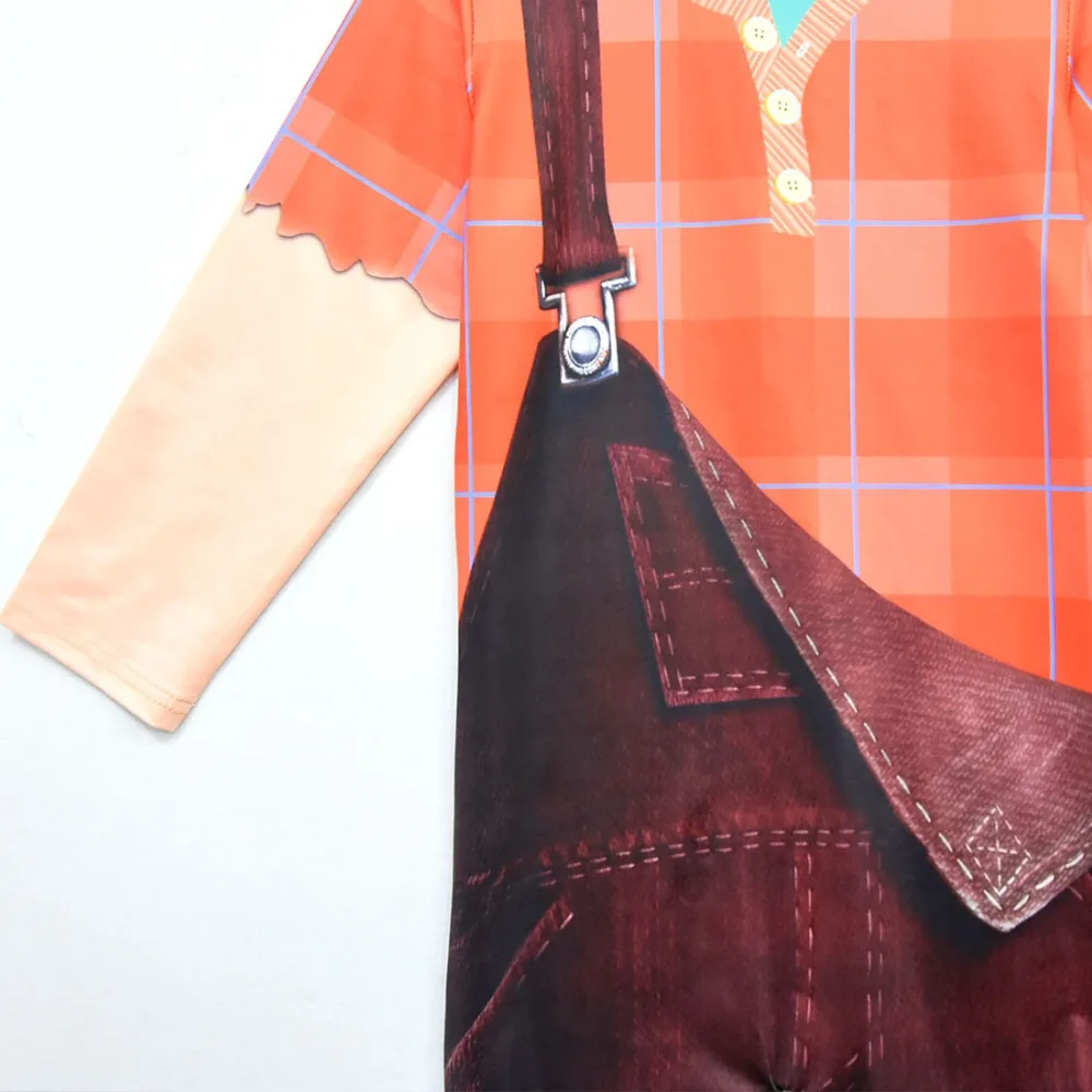 Ральф ломает Интернет: крушение это 2 Косплей Костюм оранжевая клетчатая рубашка