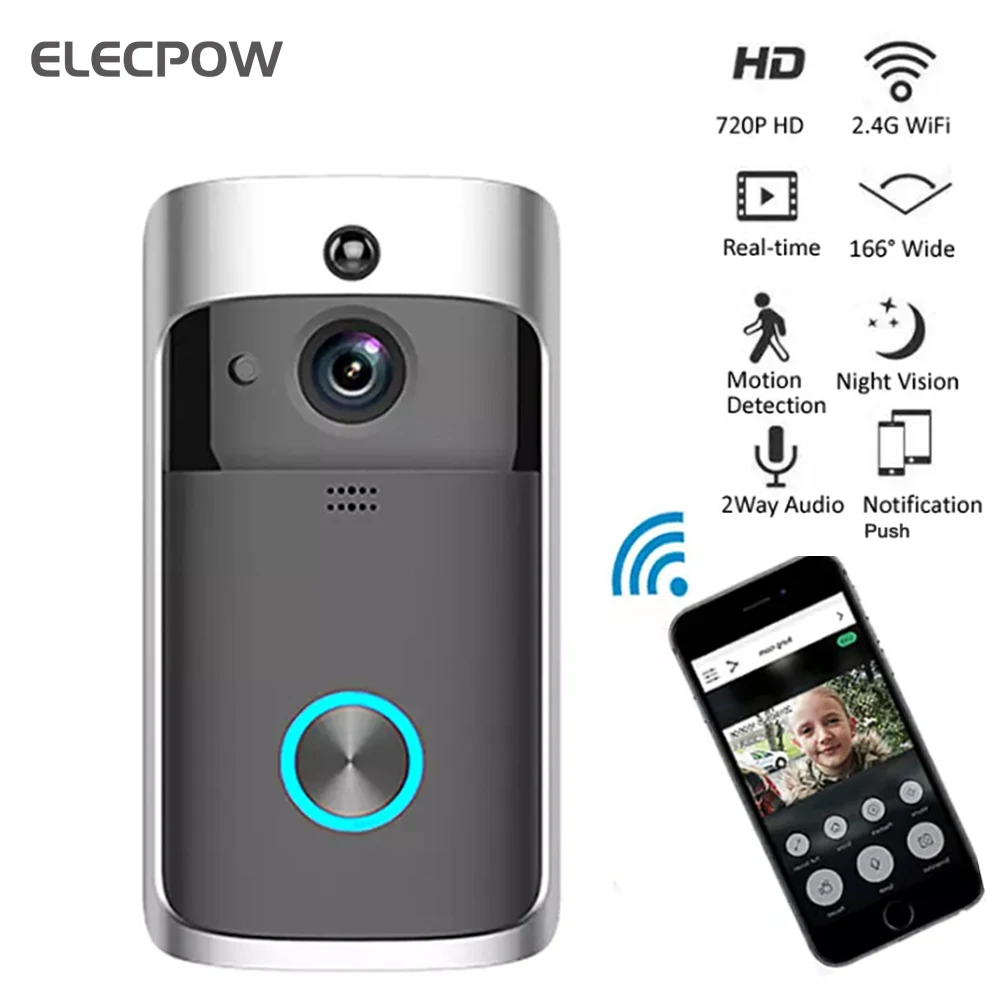 

Elecpow WiFi Video Doorbell Smart Home Door Bell Camera Wireless Call Intercom With Chime Night Vision Door Bell Ring for Phone