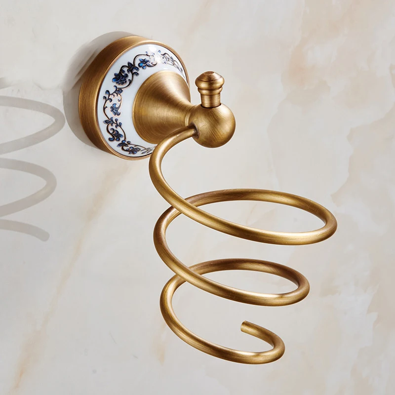 Hair Dryer Holder Набор аксессуаров для ванной комнаты из античной латунной керамической основы, крючок для халата, держатель для бумаги, держатель для полотенец, мыльница, набор аксессуаров для ванной комнаты Kxz007 - Цвет: Hair Dryer Holder