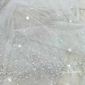 Imported Romantic Two-Layer Church Wedding Veil with Pearls and Crystals Bridal Veils with Comb MM