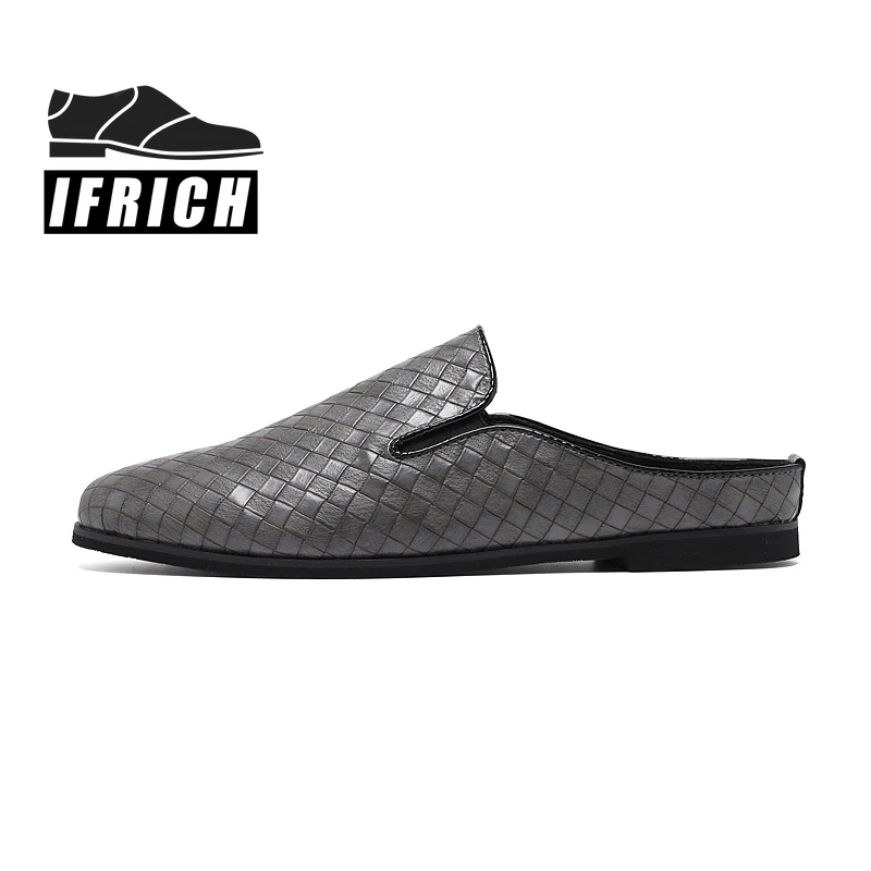 

Best Selling Casual Men Shoes Black Gray Mens Half slippers Brand Fashion Men Pu Leather Footwear Half Drag Man Loafers