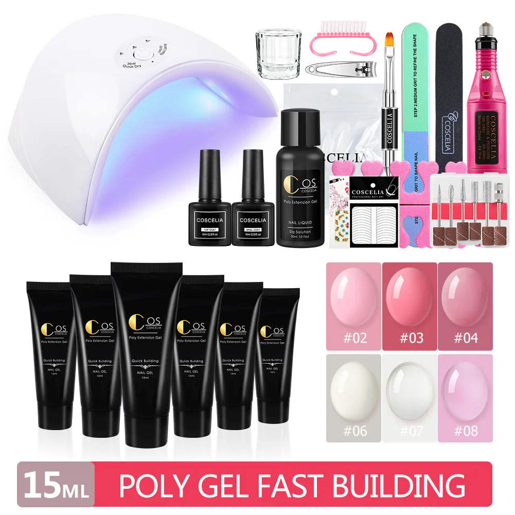 COSCELIA 4/6 цветной полигель набор с наконечниками для ногтей двойная форма Qiuck сухой