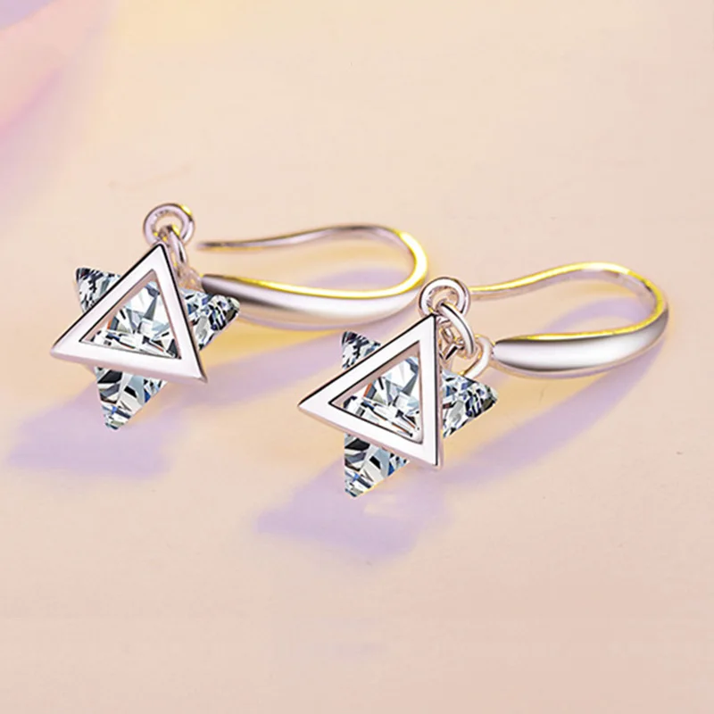

925 Sterling Silver Shiny Inlaid Geometry Zircon Fashion triangle Earrings Ear Jewelry For Women Party Gifts V&G-001