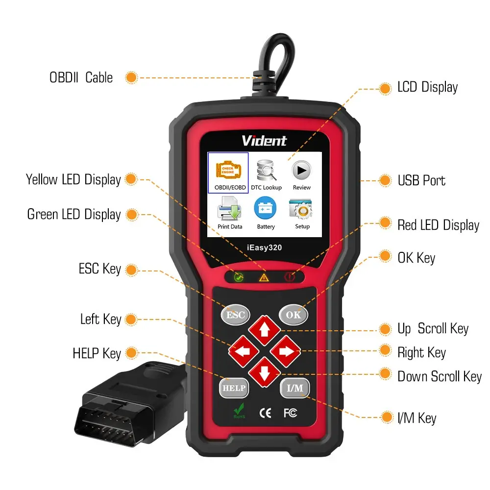 Считыватель кодов VIDENT iEasy320 OBDII/EOBD + CAN работает с большинством автомобилей
