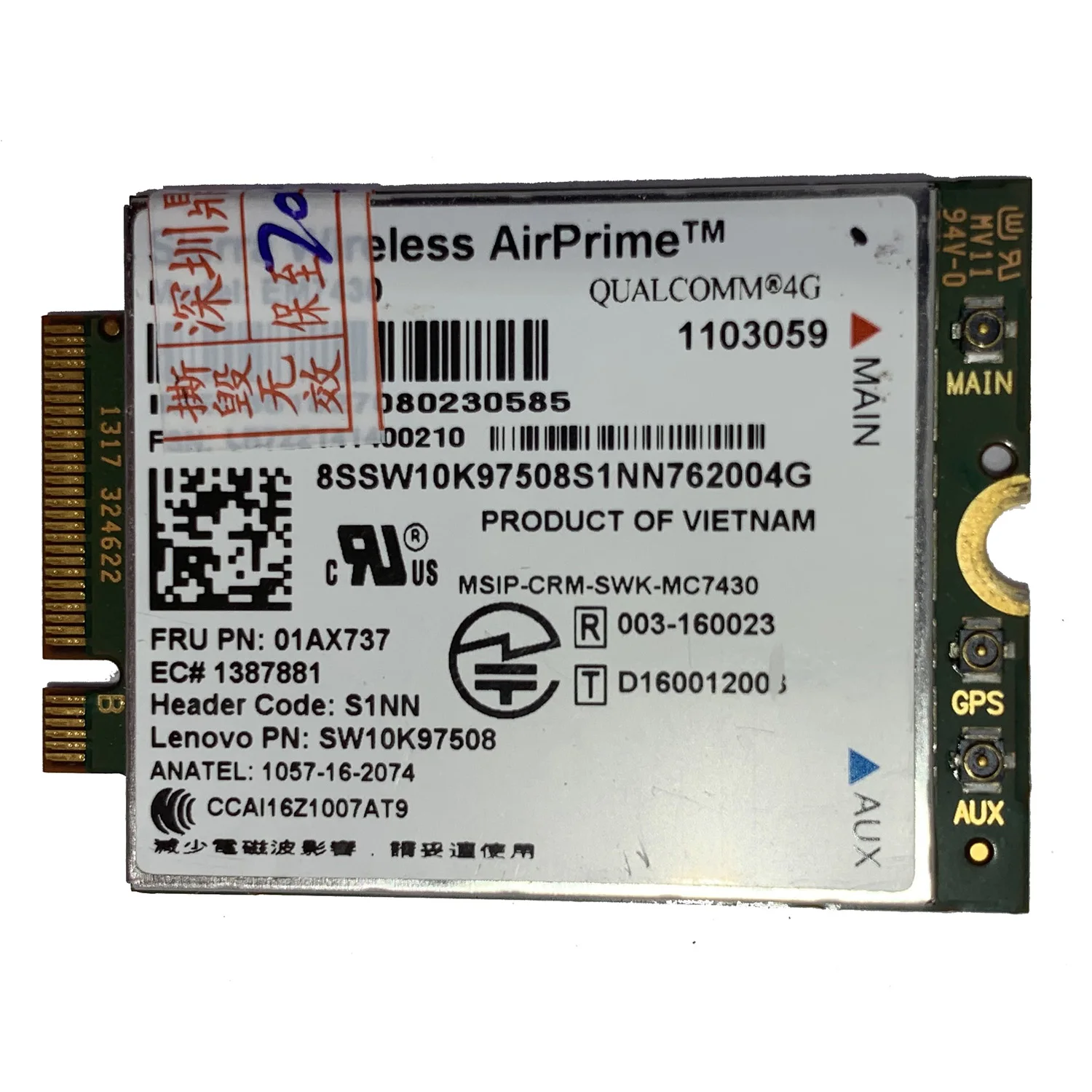 01AX737  Lenovo 4G module EM7430 GOBI6000 ThinkPad T470S, X270, X1-CARBON, X1-YOGA, X1-TABLET, YOGA-370, LENOVO-TABLET-10