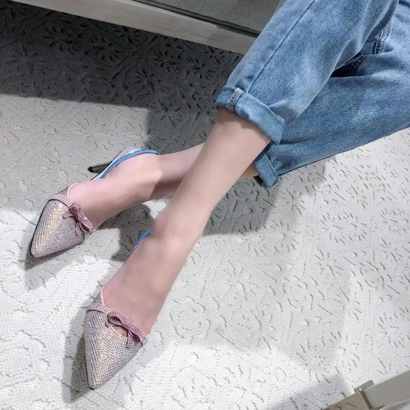 

2020 women's summer new diamond pointed sandals thin heel hollow elastic high heels wedding shoes Mid Heel