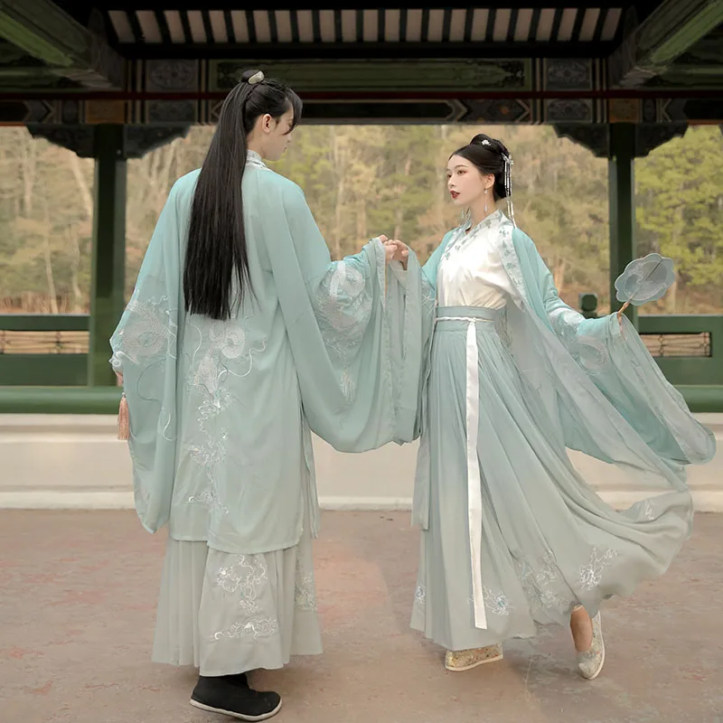 

Зеленые парные костюмы Hanfu для косплея, классическая одежда для выступлений на весну и осень, мужская и женская танцевальная одежда, костюм ...