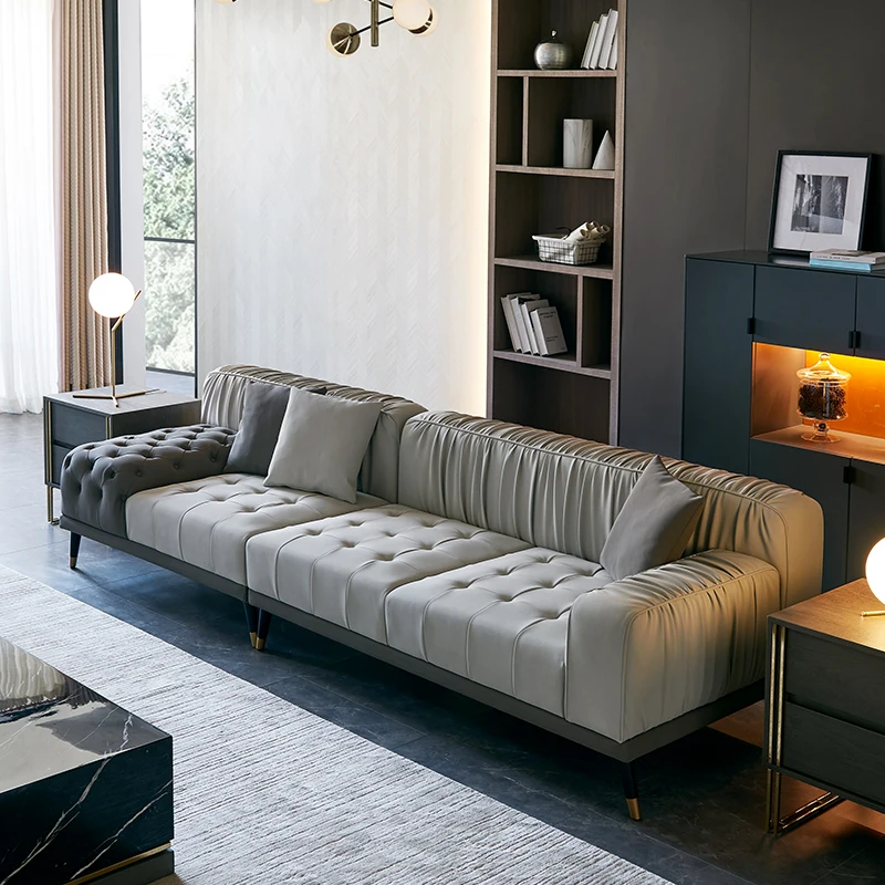 

Post modern light luxury sofa combination Suit Italian minimalist leather soft bag high quality elastic settee