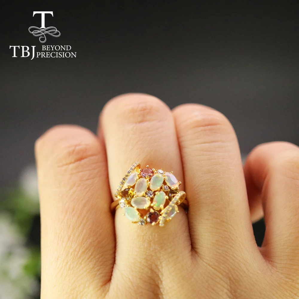 

TBJ 100% Natural Ethiopia Opal Ring nice design gemstone fine jewelry 925 sterling silver nice gift for women wife mom gift