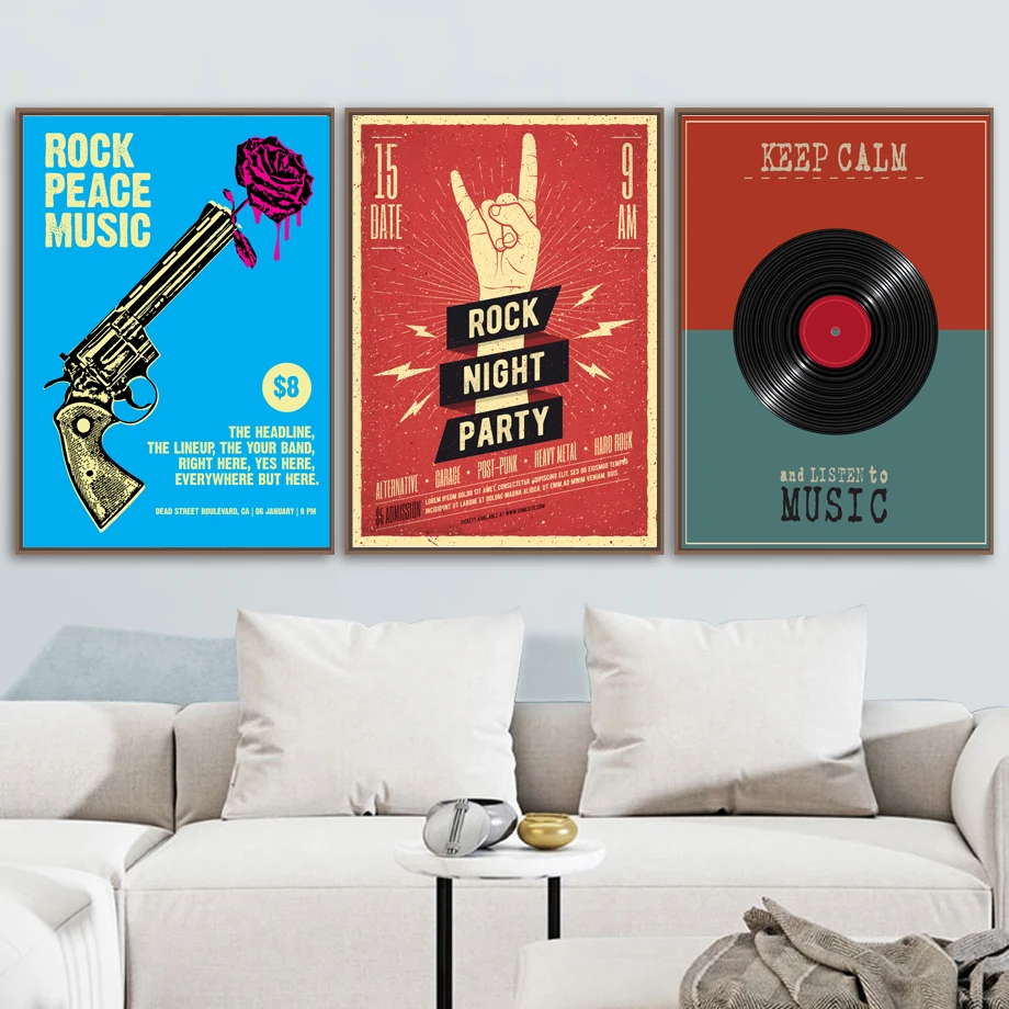 

Wall Art Canvas Painting Pistol Flower Rock CD Nordic Posters And Prints Retro Wall Pictures For Living Room Home Decoration