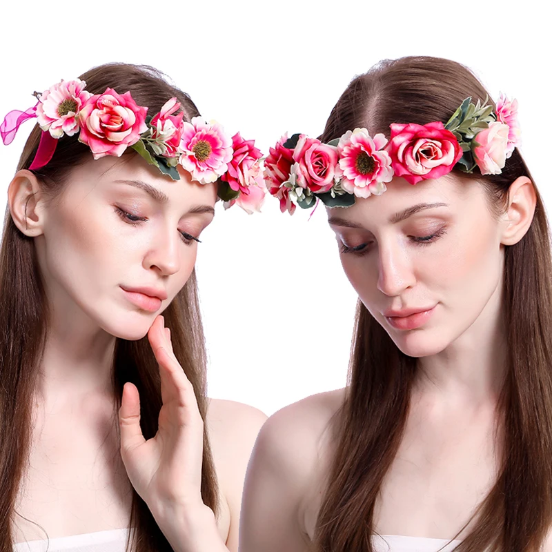 22style New Elegant Wedding Headband Sweet Bride Rose Flower Crown Fashion Women Beach Travel Hair Wreath Party Accessories | Дом и сад
