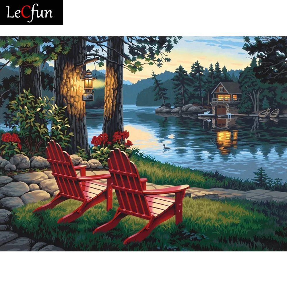 

LeCfun 5D DIY Diamond Painting Cross Stitch Craft Kit Wall Stickers for Living Room Decoration The Lake Landscape
