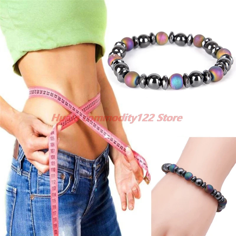 

New Weight Loss Therapy Health Care Stretch Bracelet & Bangle Men's Natural Stone Colorful Beads Hematite Magnetic Bracelet