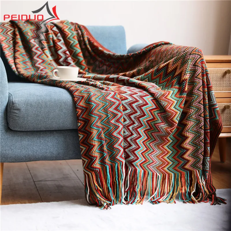 

PEIDUO Bohemian Sofa Throw Blanket with Tassel Soft Knitted Plaid Blanket for Sofa Couch Chair Bed Home Decorate Cover Blankets